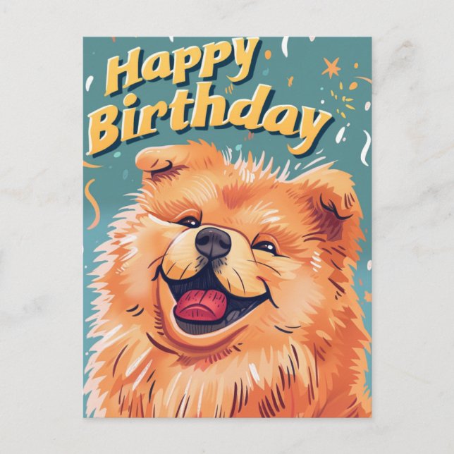 Niedlich Chow Chow Happy Birthday Postkarte (Vorderseite)