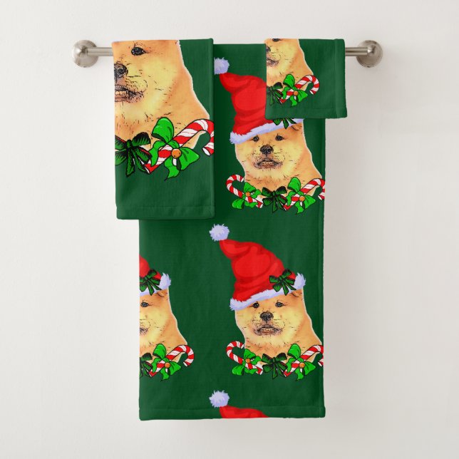 Niedlich Chow Chow Weihnachten Badhandtuch Set (Insitu)