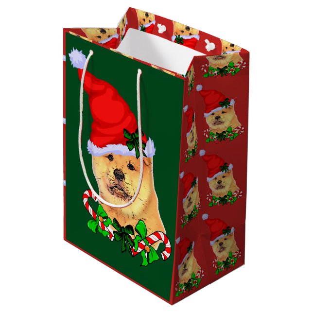 Niedlich Chow Chow Weihnachten froh Mittlere Geschenktüte (Rückseite Schrägansicht)