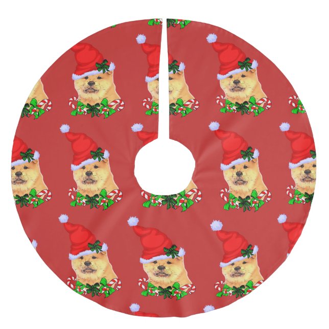 Niedlich Chow Chow Weihnachten froh Polyester Weihnachtsbaumdecke (Vorderseite)