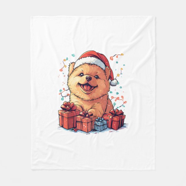Niedlich Chow Chow Weihnachtsmannmütze Weihnachten Fleecedecke (Vorderseite)