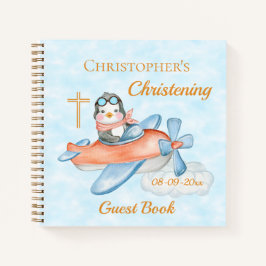 Niedlich Christening Baby Penguin Flugzeug Gast Notizbuch