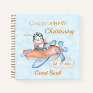 Niedlich Christening Baby Penguin Flugzeug Gast Notizbuch