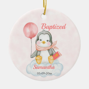Niedlich Christening Baby Penguin Pink Keramik Ornament