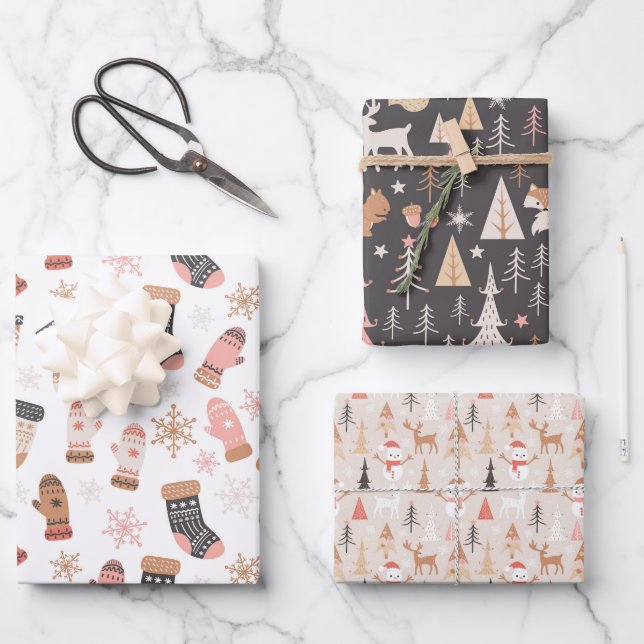 Niedlich Christmas Boho Geschenkpapier Set (Vorderseite)