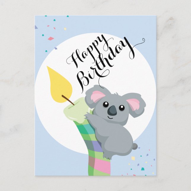 Niedlich Chubby Cartoon Koala Geburtstag Postkarte (Vorderseite)