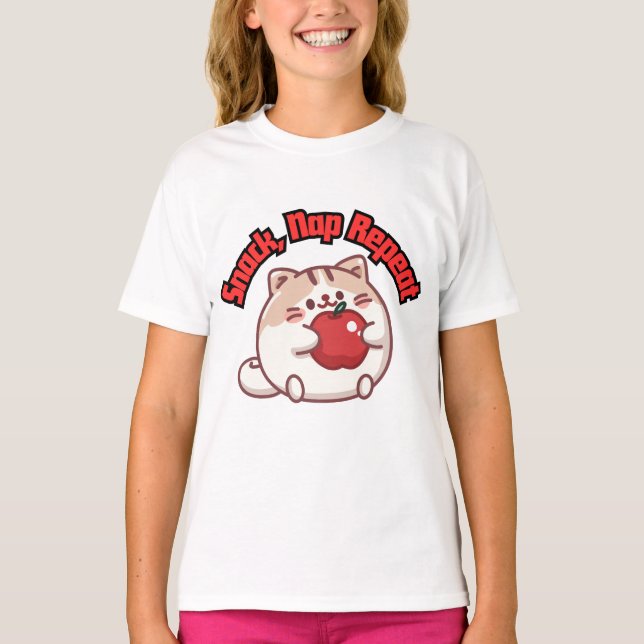 Niedlich Chubby Cat kawaii Design T Shirt (Vorderseite)