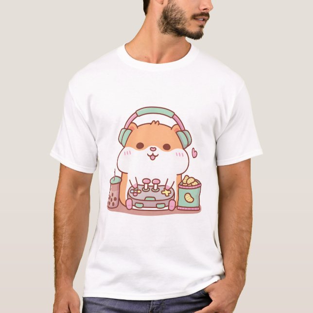 Niedlich Chubby Hamster Gambling Video Games T-Shirt (Vorderseite)