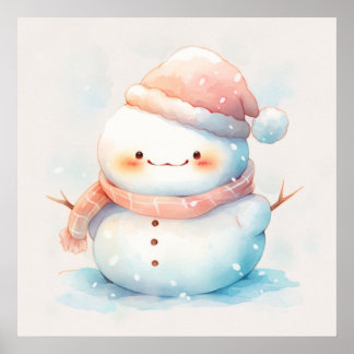 Niedlich Chubby Watercolor Snowman Poster
