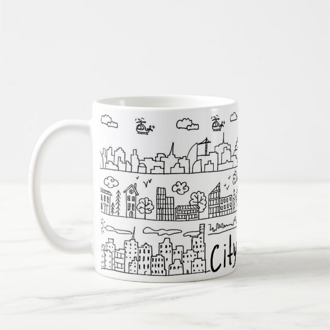 Niedlich City Doodle Kaffeetasse (Links)