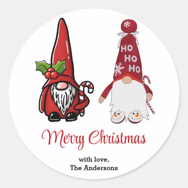 Niedlich Classic Gnomes Custom Christmas Runder Aufkleber (Vorderseite)