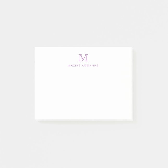 Niedlich Classic Modern Simple Lila Monogram Initi Post-it Klebezettel (Vorderseite)