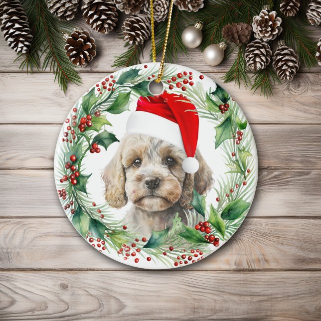 Niedlich Cockapoo Welppy Holly Wreath Weihnachten Keramik Ornament (Von Creator hochgeladen)