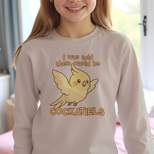 Niedlich Cockatiel Kawaii Gelber Tier Vogel I wurd Tri-Blend Shirt ("I Was Told There Would Be Cockatiels" tee with chubby yellow kawaii cartoon pet bird in flight)