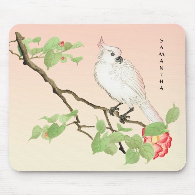 Niedlich Cockatoo Vintag Japanisch Camellia Mousep Mousepad (Vorne)