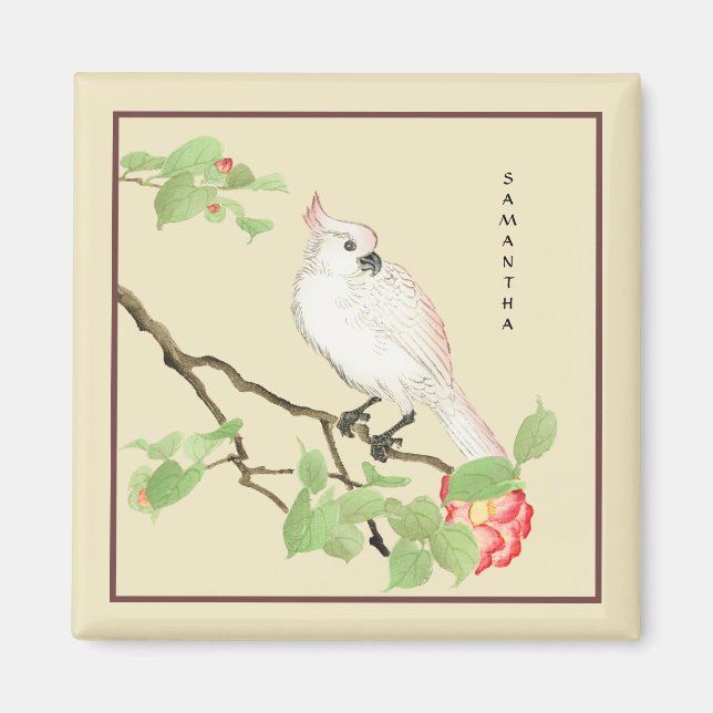 Niedlich Cockatoo Vintages japanisches Kamelien-Ma Magnet (Vorne)