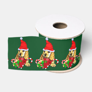 Niedlich Cocker Spanisch Welpe Weihnachten Ripsband