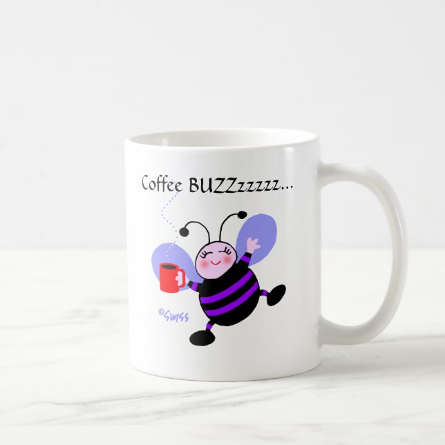 Niedlich Coffee Buzz Cartoon Lila Arbeiterbienen Kaffeetasse (Rechts)