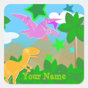 Niedlich Color Cartoon Dinosaurier Name Stickers