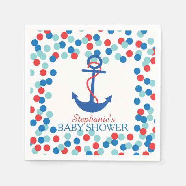 Niedlich Confetti Nautical Anchor Babydusche Napki Serviette (Vorderseite)