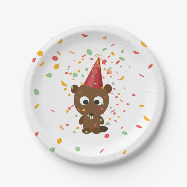Niedlich Confetti Party Beaver Pappteller (Vorderseite)