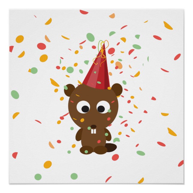 Niedlich Confetti Party Beaver Poster (Vorderseite)