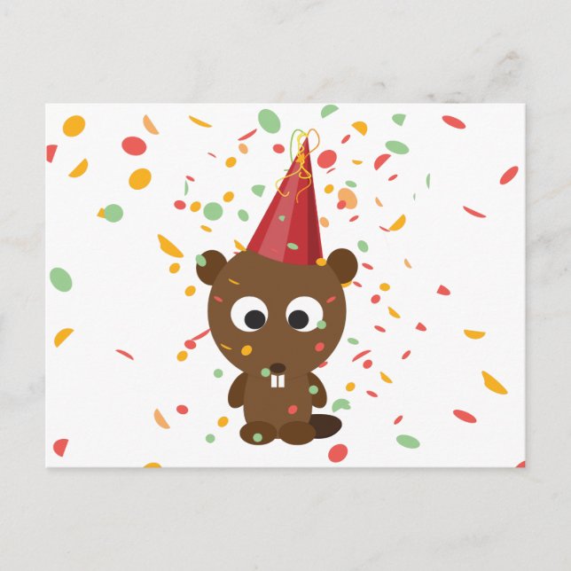 Niedlich Confetti Party Beaver Postkarte (Vorderseite)
