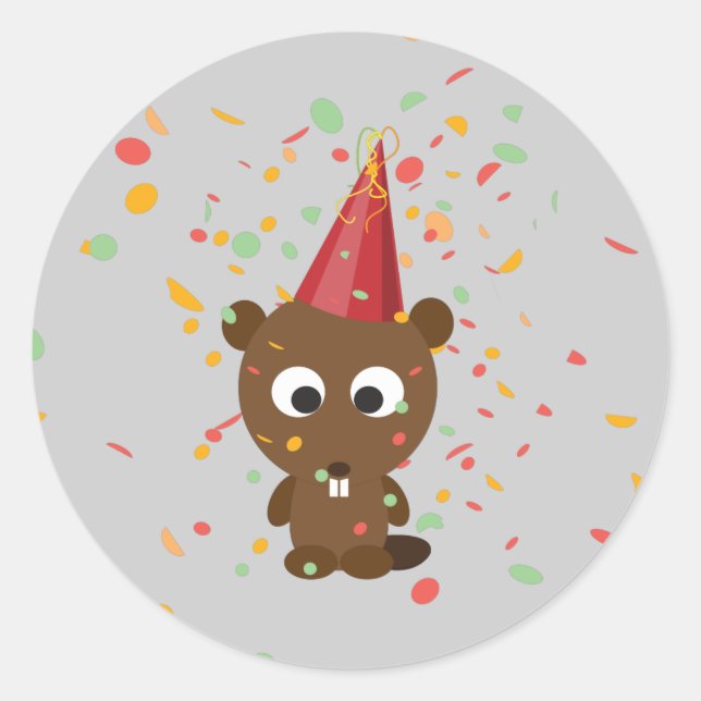 Niedlich Confetti Party Beaver Runder Aufkleber (Vorderseite)