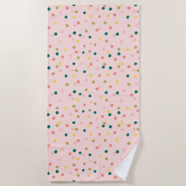 Niedlich Confetti Polka Dots Muster Schwarz Grün Strandtuch (Vorderseite)