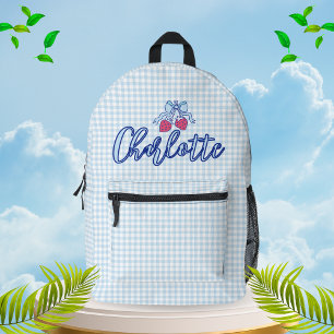 Niedlich Coquette Blue Bow Kariert Personalisiert Bedruckter Rucksack