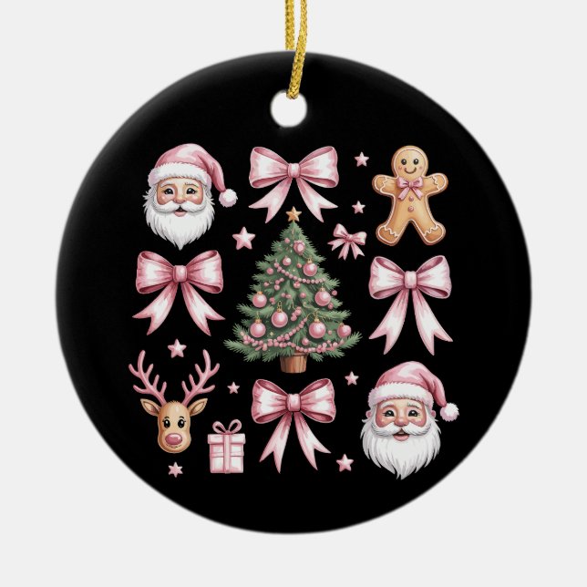 Niedlich Coquette Bow Pink Weihnachtsbaum Santa Gi Keramik Ornament (Vorne)