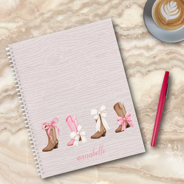 Niedlich Coquette Cowgirl Stiefel Personalisiert Notizbuch (Cute Coquette Cowgirl Boots Personalized Notebook)
