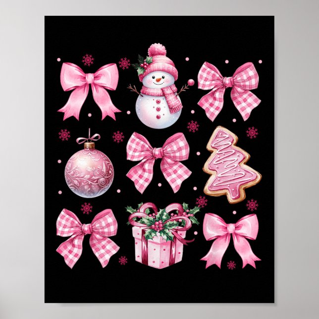 Niedlich Coquette Weihnachten Pink Bows Santa Ging Poster (Vorne)