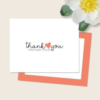 Niedlich Coral Orange Heart Baby Dusche Vielen Dan Dankeskarte