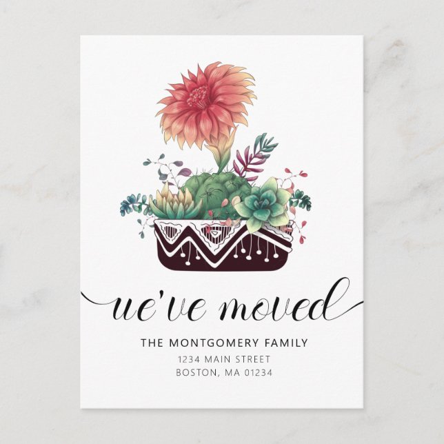 Niedlich Coral Pink Cacti Succulents Moving Announ Ankündigungspostkarte (Vorderseite)