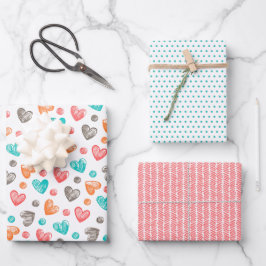 Niedlich Coral Red Pink Aqua Geschenkpapier Set