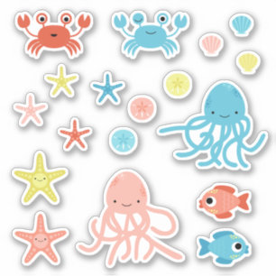 Niedlich Coral Yellow Blue Ocean Animals Aufkleber
