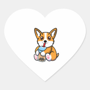 Niedlich Corgi Boba Herz-Aufkleber