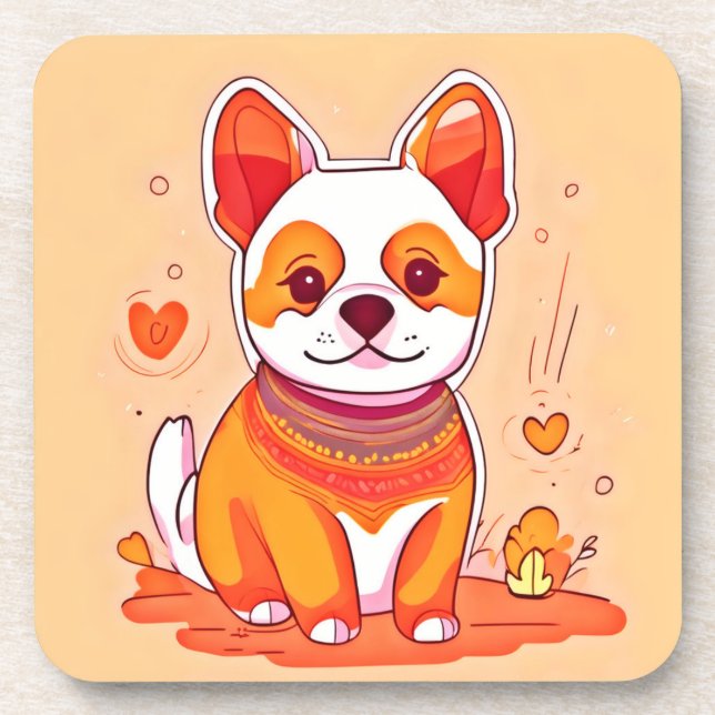 Niedlich Corgi Cartoon Getränkeuntersetzer (Vorderseite)