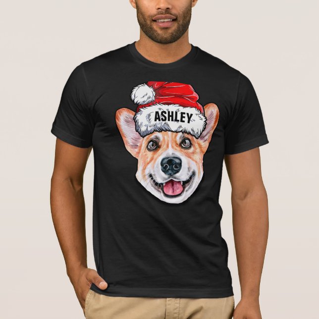 Niedlich Corgi Christmas Hat Dog Big T-Shirt (Vorderseite)