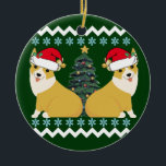 Niedlich Corgi Christmas Santa Keramik Ornament<br><div class="desc">Adorable Pembroke Walisische Corgi Urlaub Schneeflocken Schmuck für ein Ugly Weihnachten Party. Zwei bezaubernde Hunde tragen Weihnachtsmannmützen unter hübschen blauen Schneeflocken und einen Weihnachtsbaum.</div>