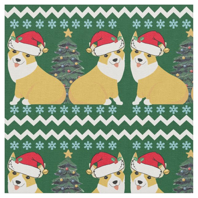 Niedlich Corgi Christmas Santa Stoff (Nahaufnahme)