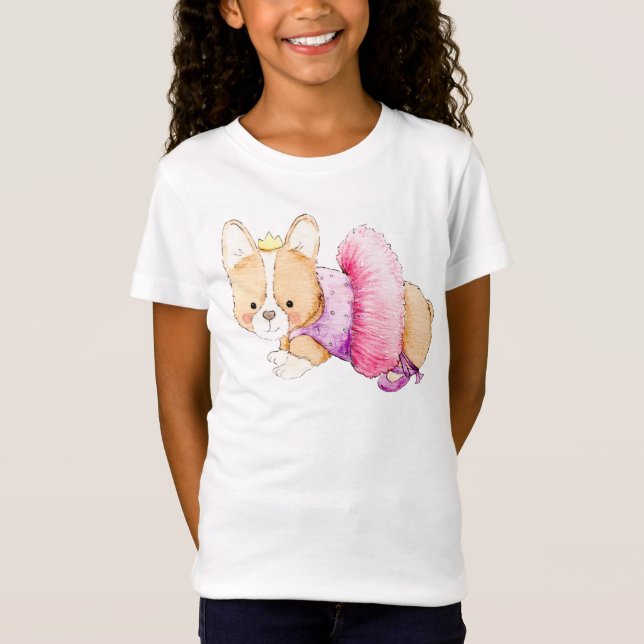 Niedlich Corgi Dog Ballerina Wasserfarbe T-Shirt (Vorderseite)