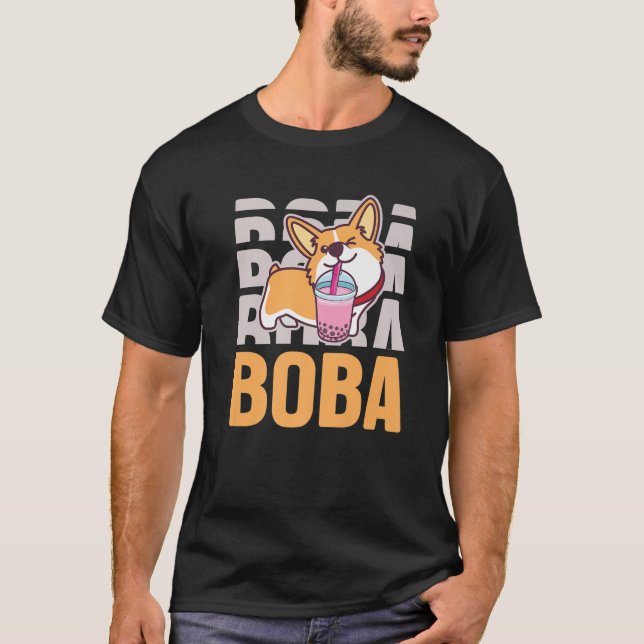 Niedlich Corgi Dog Lover Kawaii Boba Niedlich Anim T-Shirt (Vorderseite)