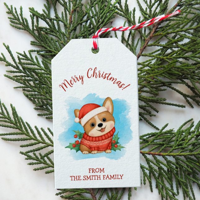 Niedlich Corgi Frohe Weihnachten Geschenkanhänger (Von Creator hochgeladen)