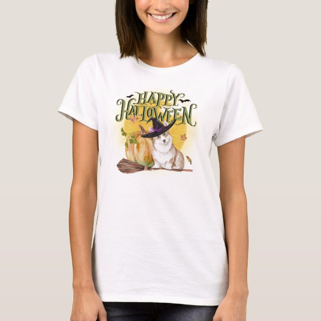Niedlich Corgi Halloween T-Shirt (Vorderseite)