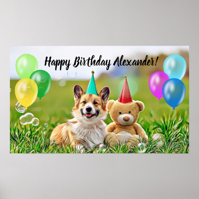 Niedlich Corgi Happy Birthday Party Poster (Vorne)