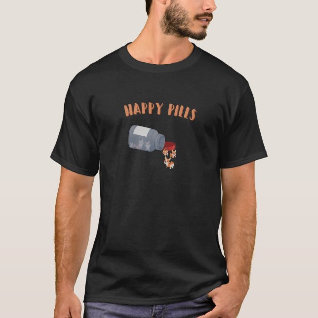 Niedlich Corgi Happy Pills Corgi Happy Liebe T-Shirt (Vorderseite)