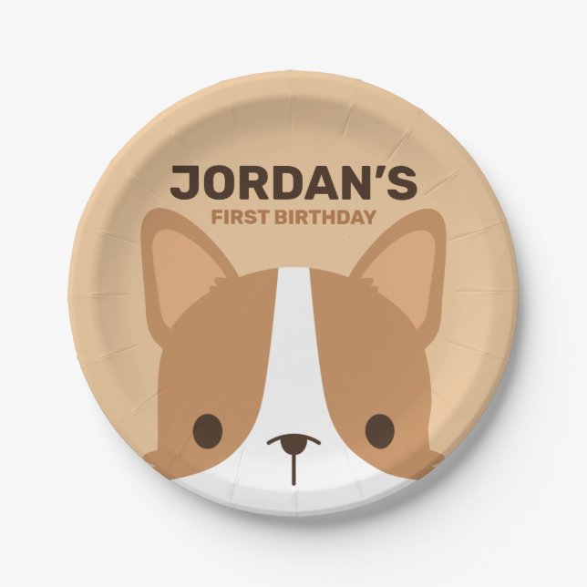 Niedlich Corgi Hund Geburtstag Pappteller (Vorderseite)