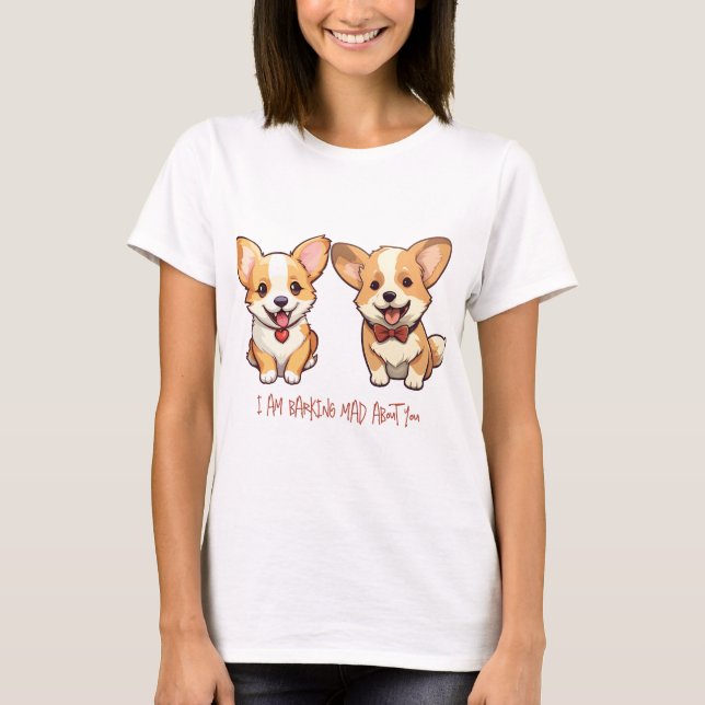 Niedlich Corgi Hund Jubiläum Valentine T-Shirt (Vorderseite)